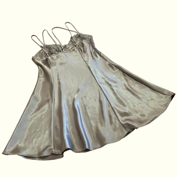 Victoria’s Secret Gray Sleepwear Nightie Slip Dress Large Spaghetti Straps Lace - Picture 5 of 11